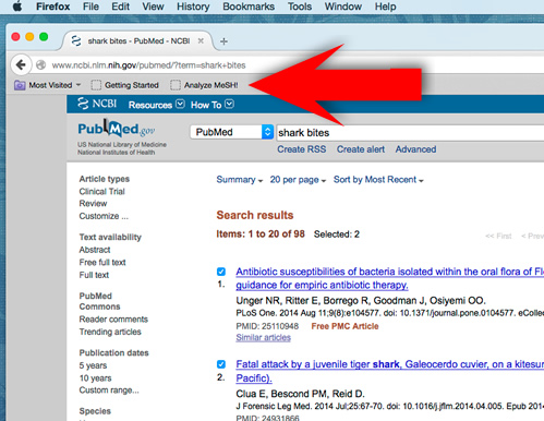 Screenshot showing the bookmarklet button being clicked